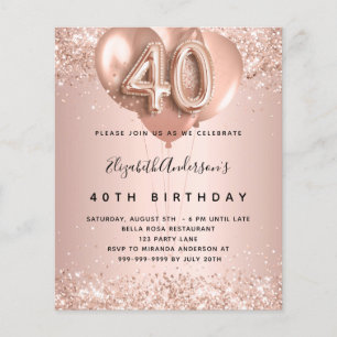 40歳の誕生日バラ金ゴールドバルーンの予算の招待 チラシ