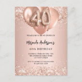 40歳の誕生日バラ金ゴールドバルーン インビテーションポストカード (正面)