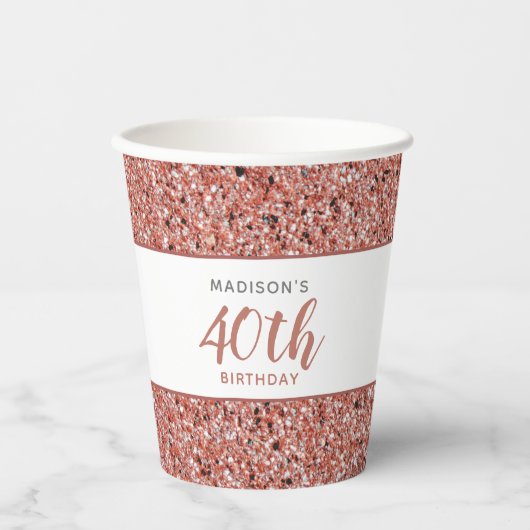 40歳の誕生日バラ金ゴールドパーソナライズされたグリッター 紙コップ (正面)