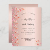 40歳の誕生日バラ金ゴールドピンクフローラ ポストカード (正面/裏面)