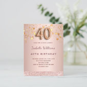 40歳の誕生日バラ金ゴールドピンク星バルーンスクリプト ポストカード (スタンド正面)