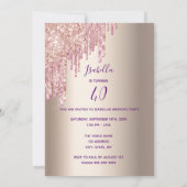 40歳の誕生日バラ金ゴールドフォイルピンクグリッタードリップ 招待状 (裏面)