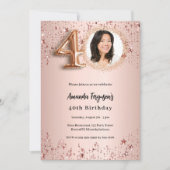 40歳の誕生日バラ金ゴールドフォトスター 招待状 (正面)