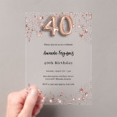40歳の誕生日バラ金ゴールド星澄んパーティー アクリル招待状 (インサイチュ (ポータブル))
