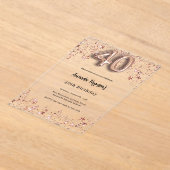 40歳の誕生日バラ金ゴールド星澄んパーティー アクリル招待状 (レイダウン)