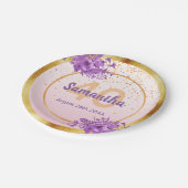 40歳の誕生日バラ金ゴールド紫の花模様名 ペーパープレート (アングル)