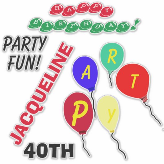 40歳の誕生日バルーンの個人用設定 シール (正面)