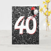 40歳の誕生日バルーンをブラックグリッターカード カード (黄色い花)