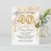 40歳の誕生日バルーンを金ゴールドグリッター大理石 招待状 (スタンド正面)
