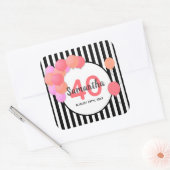 40歳の誕生日バルーンアーチ白い黒ストライプ色 スクエアシール (封筒)