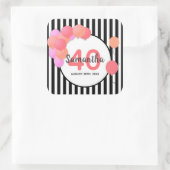 40歳の誕生日バルーンアーチ白い黒ストライプ色 スクエアシール (バッグ)