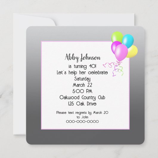 40歳の誕生日パンダのクマとフラフープ 招待状 (裏面)