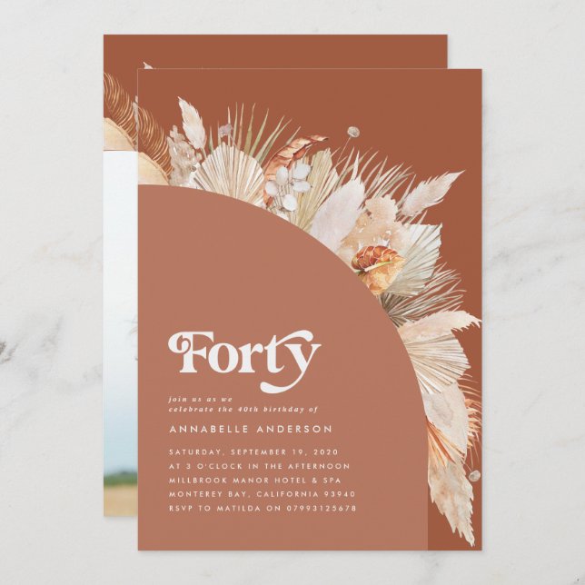 40歳の誕生日パンパスグラステラコッタアモダンーチ (正面/裏面)