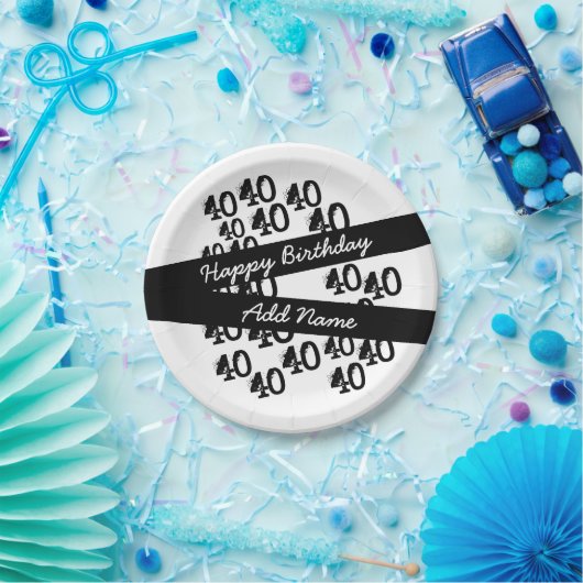 40歳の誕生日パーソナライズされたファンキー白黒 ペーパープレート (パーティー)