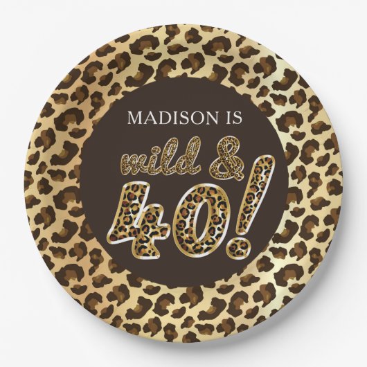 40歳の誕生日パーソナライズされたレオパード箔風船 ペーパープレート (正面)