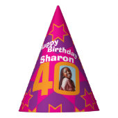 40歳の誕生日パーソナライズされた写真スター名ハット パーティーハット (正面)