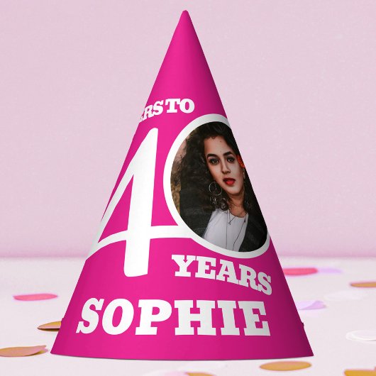 40歳の誕生日パーソナライズされた写真ホワイトピンク パーティーハット