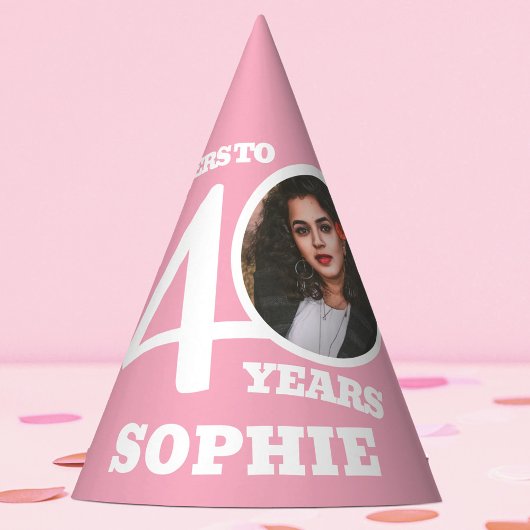 40歳の誕生日パーソナライズされた写真ホワイトライトピンク パーティーハット