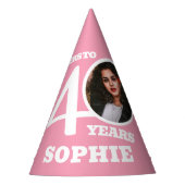 40歳の誕生日パーソナライズされた写真ホワイトライトピンク パーティーハット (正面)