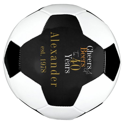 40歳の誕生日パーソナライズされた応援ビーズブラック金ゴールド サッカーボール (回転)