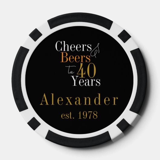 40歳の誕生日パーソナライズされた応援ビーズブラック金ゴールド ポーカーチップ (裏面)