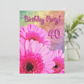 40歳の誕生日パーティの招待状とピンクの花 招待状 (スタンド正面)
