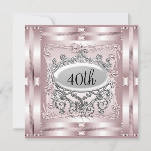 40歳の誕生日パーティの招待状ピンク 招待状 (正面)
