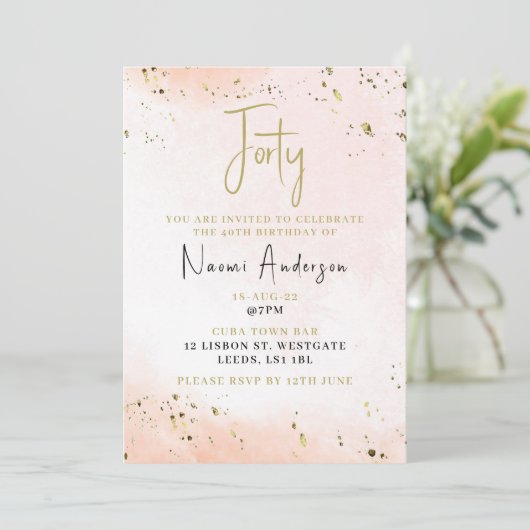 40歳の誕生日パーティの招待状ピンク 招待状 (スタンド正面)