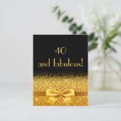 40歳の誕生日パーティの招待状ブラックと金ゴールドボウ 招待状 (スタンド正面)