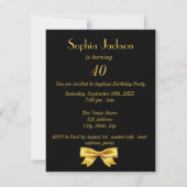 40歳の誕生日パーティの招待状ブラックと金ゴールドボウ 招待状 (裏面)