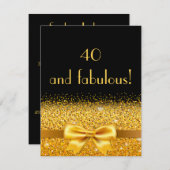 40歳の誕生日パーティの招待状ブラックと金ゴールドボウ 招待状 (正面/裏面)