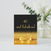 40歳の誕生日パーティの招待状ブラックと金ゴールドボウ 招待状 (スタンド正面)