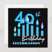 40歳の誕生日パーティの招待状ブルーキャンドル 招待状 (正面/裏面)