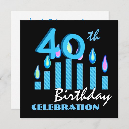 40歳の誕生日パーティの招待状ブルーキャンドル 招待状 (正面/裏面)