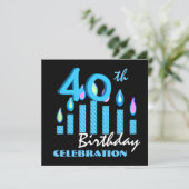 40歳の誕生日パーティの招待状ブルーキャンドル 招待状 (スタンド正面)