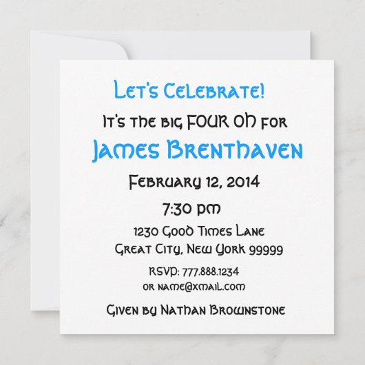 40歳の誕生日パーティの招待状ブルーキャンドル 招待状 (裏面)