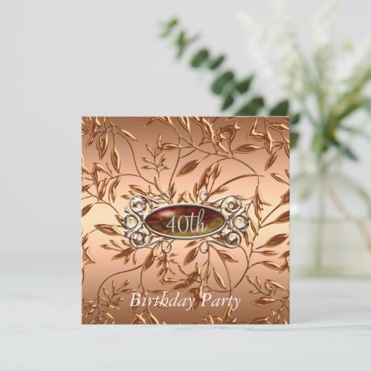 40歳の誕生日パーティの招待状葉オクル 招待状 (スタンド正面)