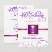 40歳の誕生日パーティの招待状-モノグラム付き 招待状 (正面/裏面)