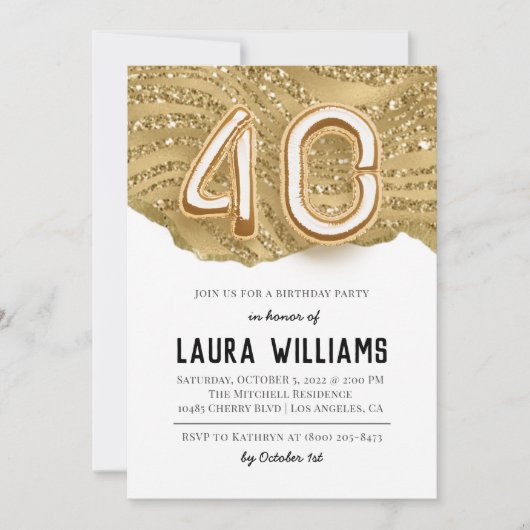 40歳の誕生日パーティの招待状 招待状 (正面)