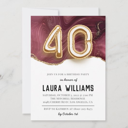 40歳の誕生日パーティの招待状 招待状 (正面)