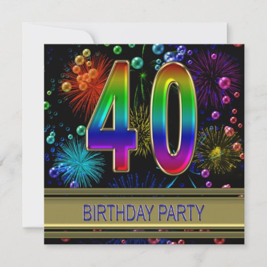 40歳の誕生日パーティの招待状(泡あり) 招待状 (正面)