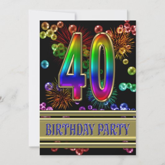 40歳の誕生日パーティの招待状（泡あり） 招待状 (正面)