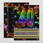 40歳の誕生日パーティの招待状（泡あり） 招待状 (正面/裏面)
