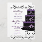 40歳の誕生日パーティの招待状(紫の渦巻き) 招待状 (正面/裏面)