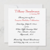 40歳の誕生日パーティの招待状 – 赤 招待状 (裏面)