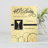40歳の誕生日パーティの招待状-金ゴールド 招待状 (スタンド正面)