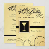 40歳の誕生日パーティの招待状-金ゴールド 招待状 (正面/裏面)