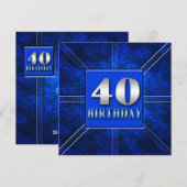 40歳の誕生日パーティの招待状 – 青/銀 招待状 (正面/裏面)