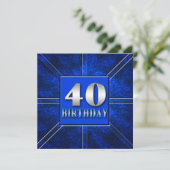 40歳の誕生日パーティの招待状 – 青/銀 招待状 (スタンド正面)