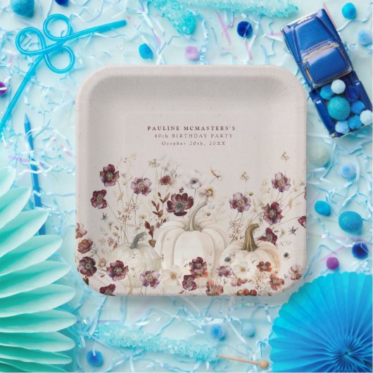 40歳の誕生日パーティーかぼちゃワイルドフラワーカスタム ペーパープレート (パーティー)